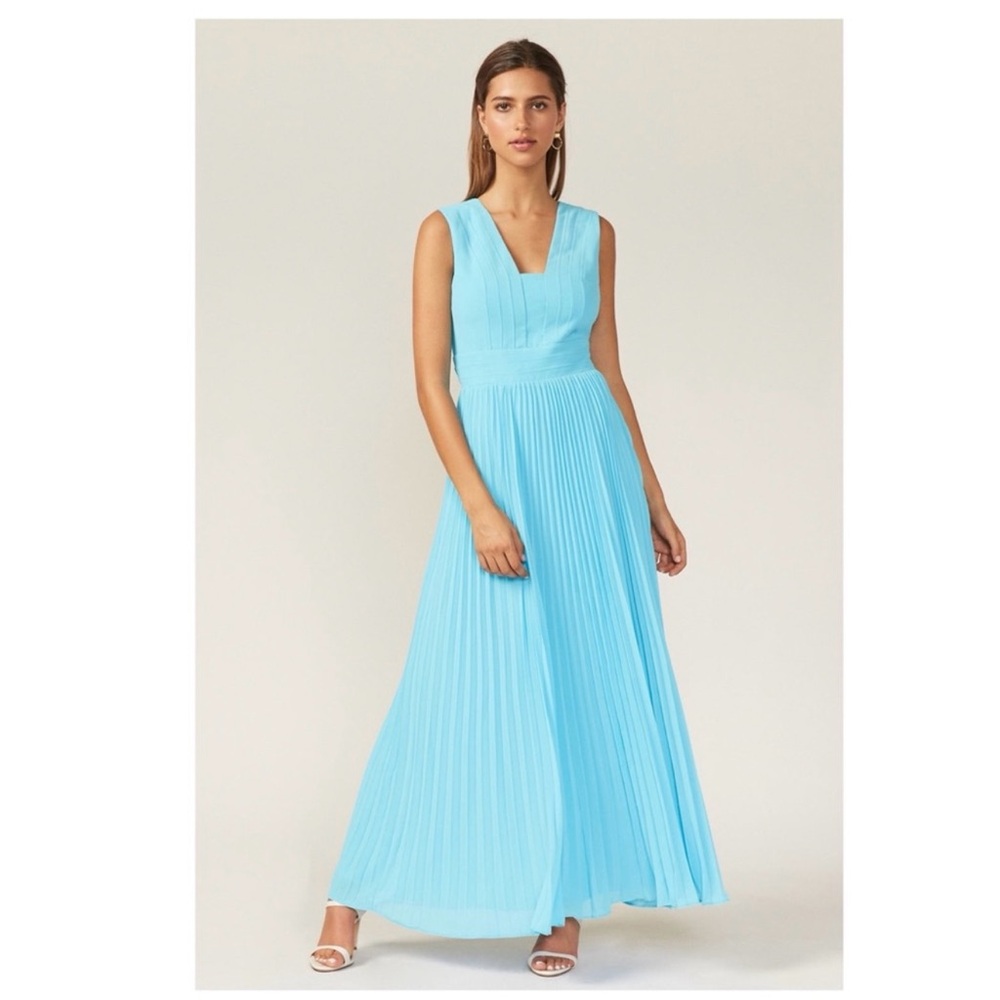 Adelyn Rae Blue Pleated Sundress V-Neck Wedding Guest